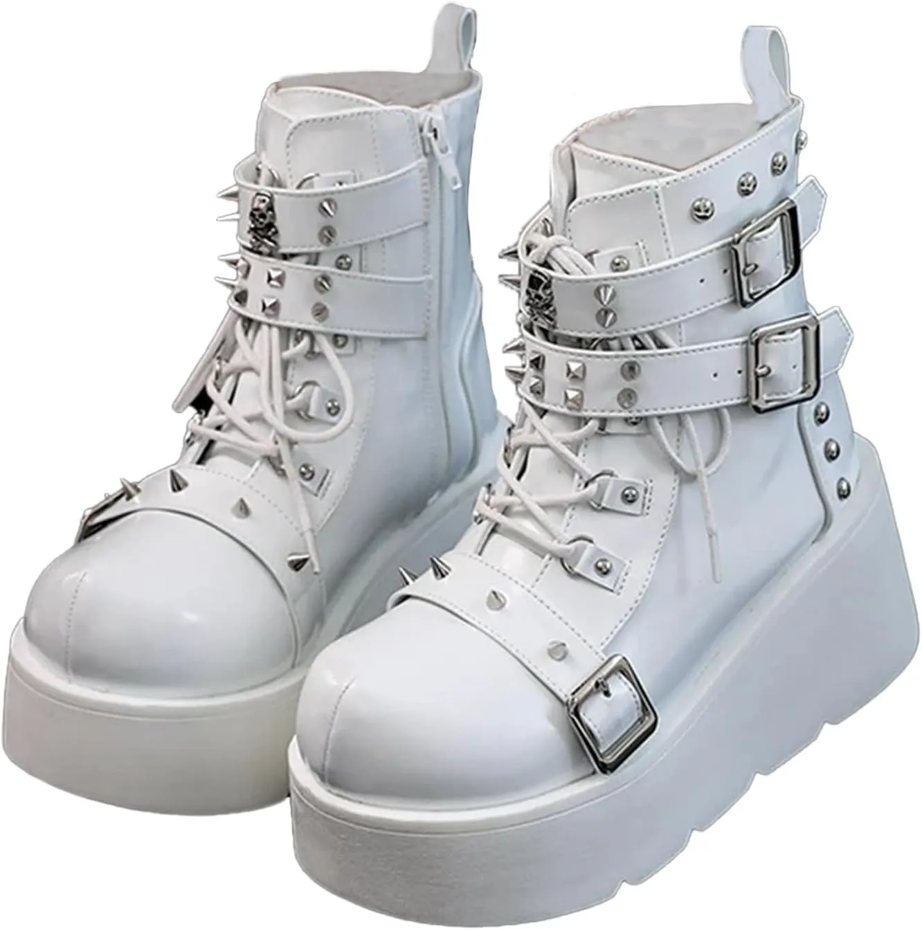 ZKXYFFS Platform Ankle Boots for Women Chunky High Heel Booties Goth Round Toe Combat Wedges Boots Buckle Studded Motorcycle Booties
