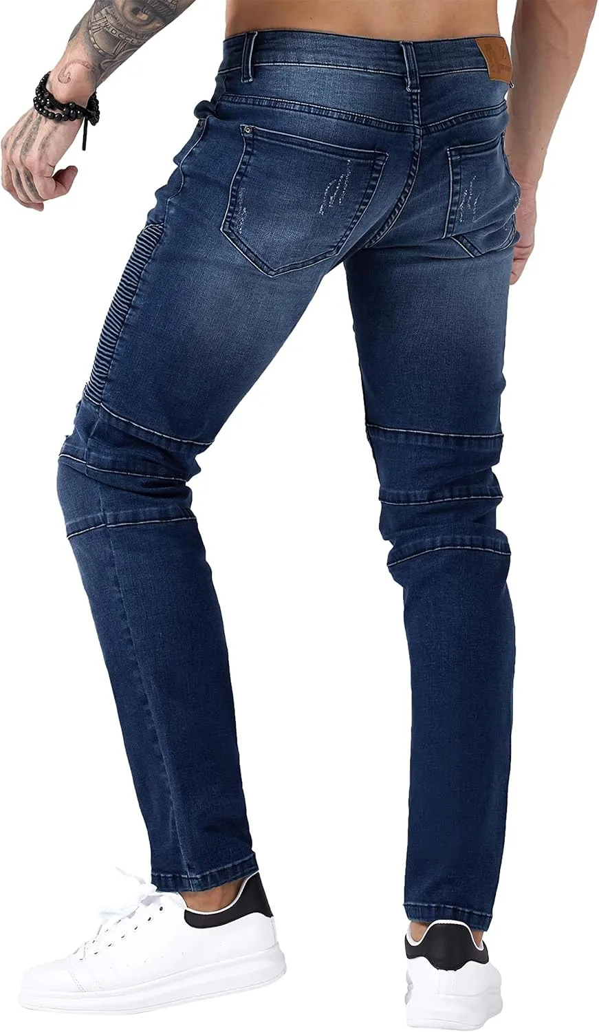 ZLZ Black Biker Jeans for Men, Slim Fit, Comfy Stretch Ripped Distressed Biker Pants, Designer Jeans