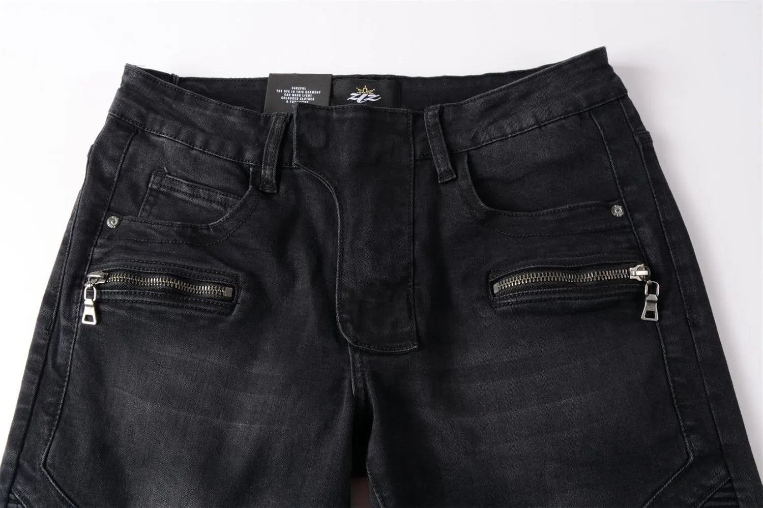 ZLZ Black Biker Jeans for Men, Slim Fit, Comfy Stretch Ripped Distressed Biker Pants, Designer Jeans