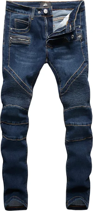 ZLZ Black Biker Jeans for Men, Slim Fit, Comfy Stretch Ripped Distressed Biker Pants, Designer Jeans