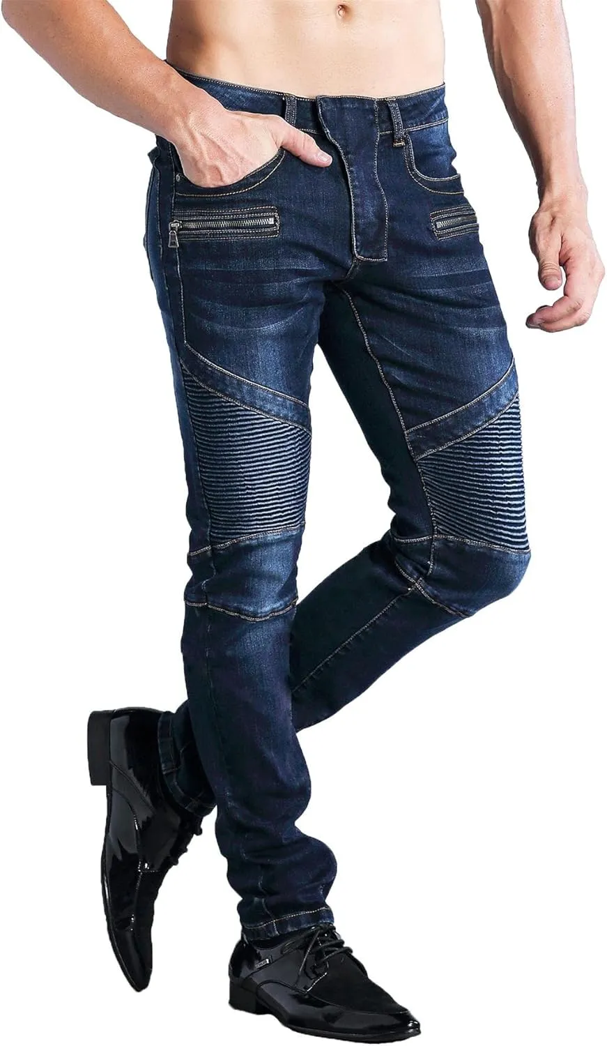 ZLZ Black Biker Jeans for Men, Slim Fit, Comfy Stretch Ripped Distressed Biker Pants, Designer Jeans