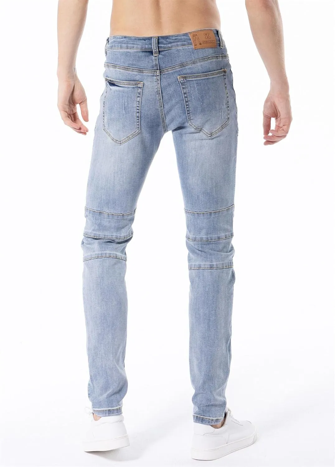 ZLZ Black Biker Jeans for Men, Slim Fit, Comfy Stretch Ripped Distressed Biker Pants, Designer Jeans