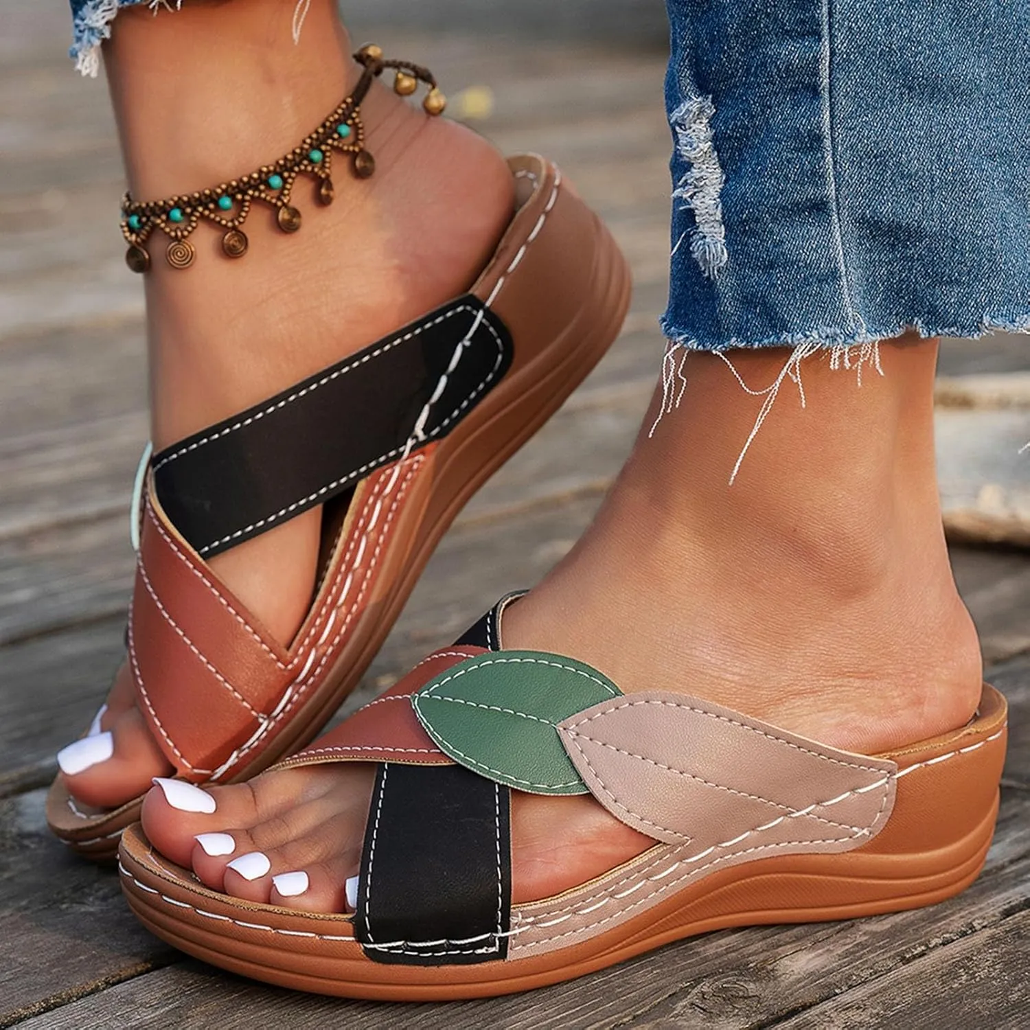 ZSpzx Women's Slide Sandals,Women Arch Support Slides Orthotic Walking Sandals Orthopedic Womens Comfortable Lightweight Wedge Slip On Casual Flip Flops Straps Slip-On Plantar Fasciitis Bunion Sandal