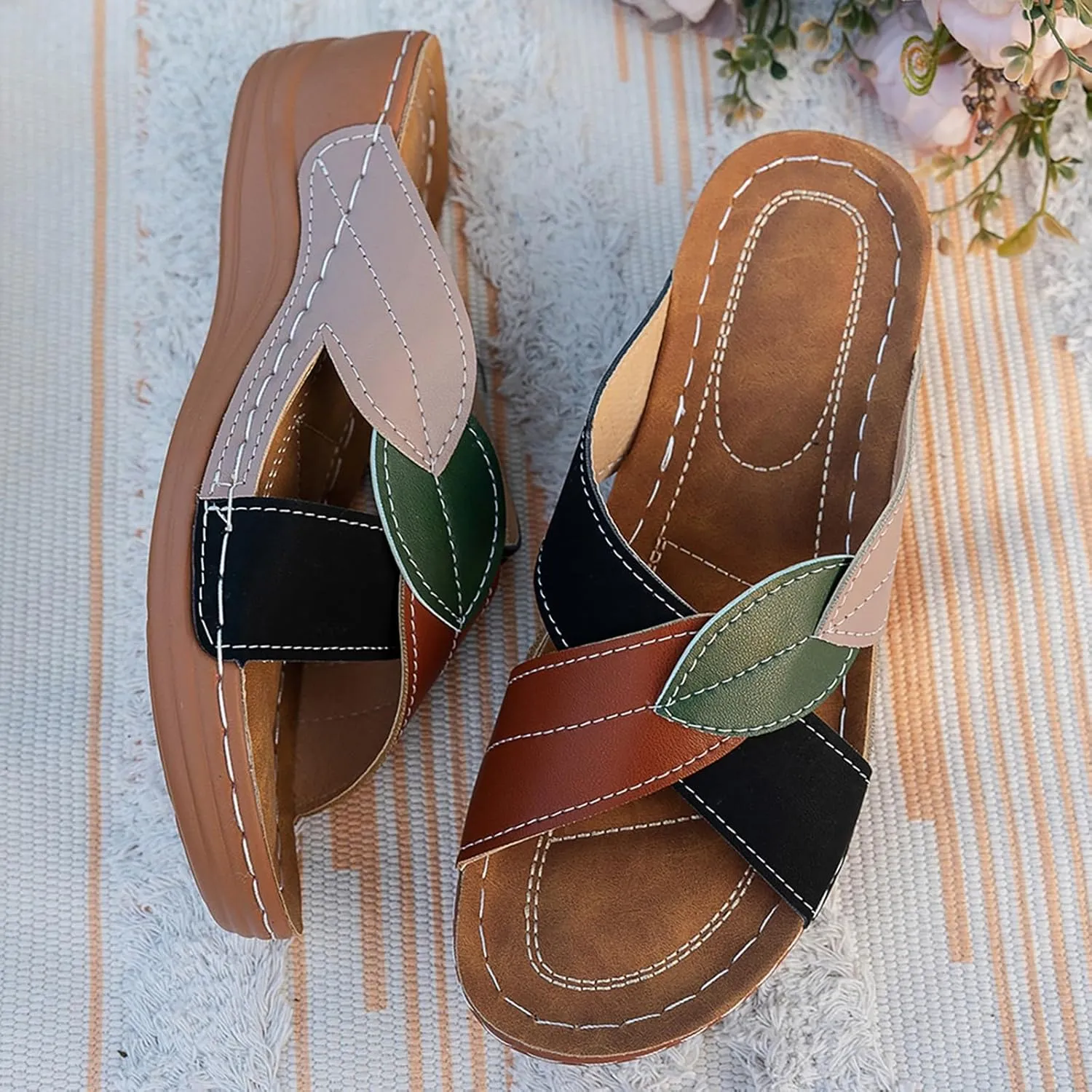 ZSpzx Women's Slide Sandals,Women Arch Support Slides Orthotic Walking Sandals Orthopedic Womens Comfortable Lightweight Wedge Slip On Casual Flip Flops Straps Slip-On Plantar Fasciitis Bunion Sandal