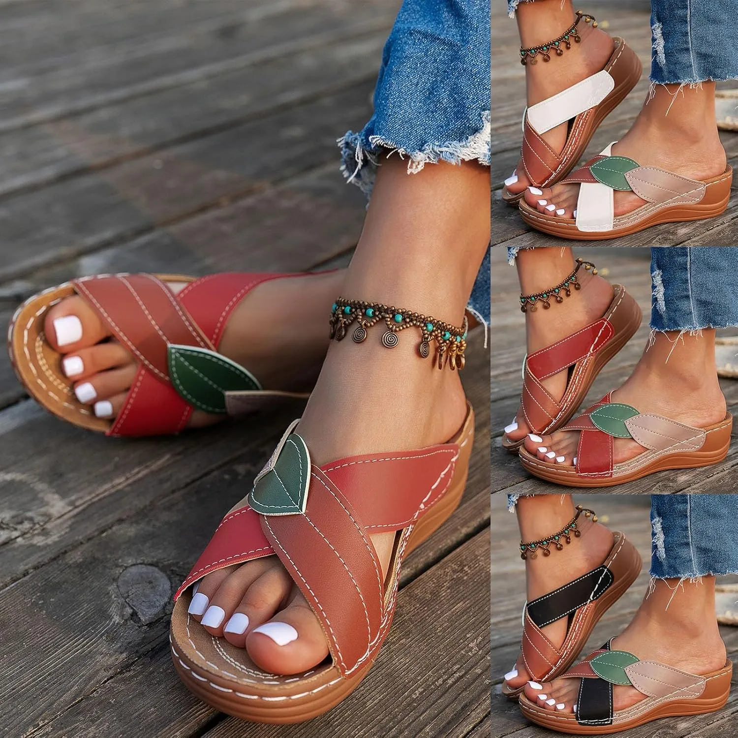 ZSpzx Women's Slide Sandals,Women Arch Support Slides Orthotic Walking Sandals Orthopedic Womens Comfortable Lightweight Wedge Slip On Casual Flip Flops Straps Slip-On Plantar Fasciitis Bunion Sandal