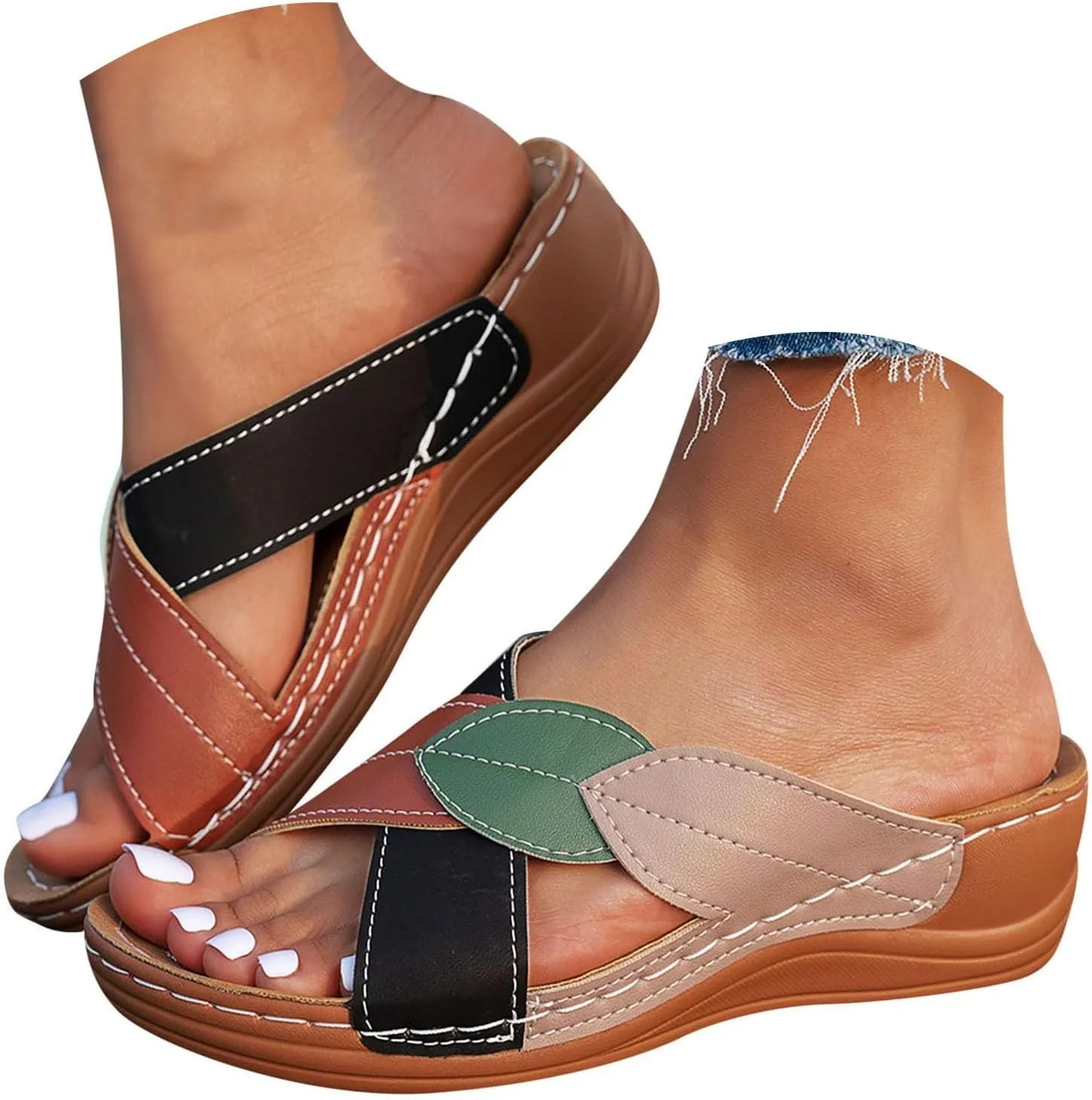ZSpzx Women's Slide Sandals,Women Arch Support Slides Orthotic Walking Sandals Orthopedic Womens Comfortable Lightweight Wedge Slip On Casual Flip Flops Straps Slip-On Plantar Fasciitis Bunion Sandal