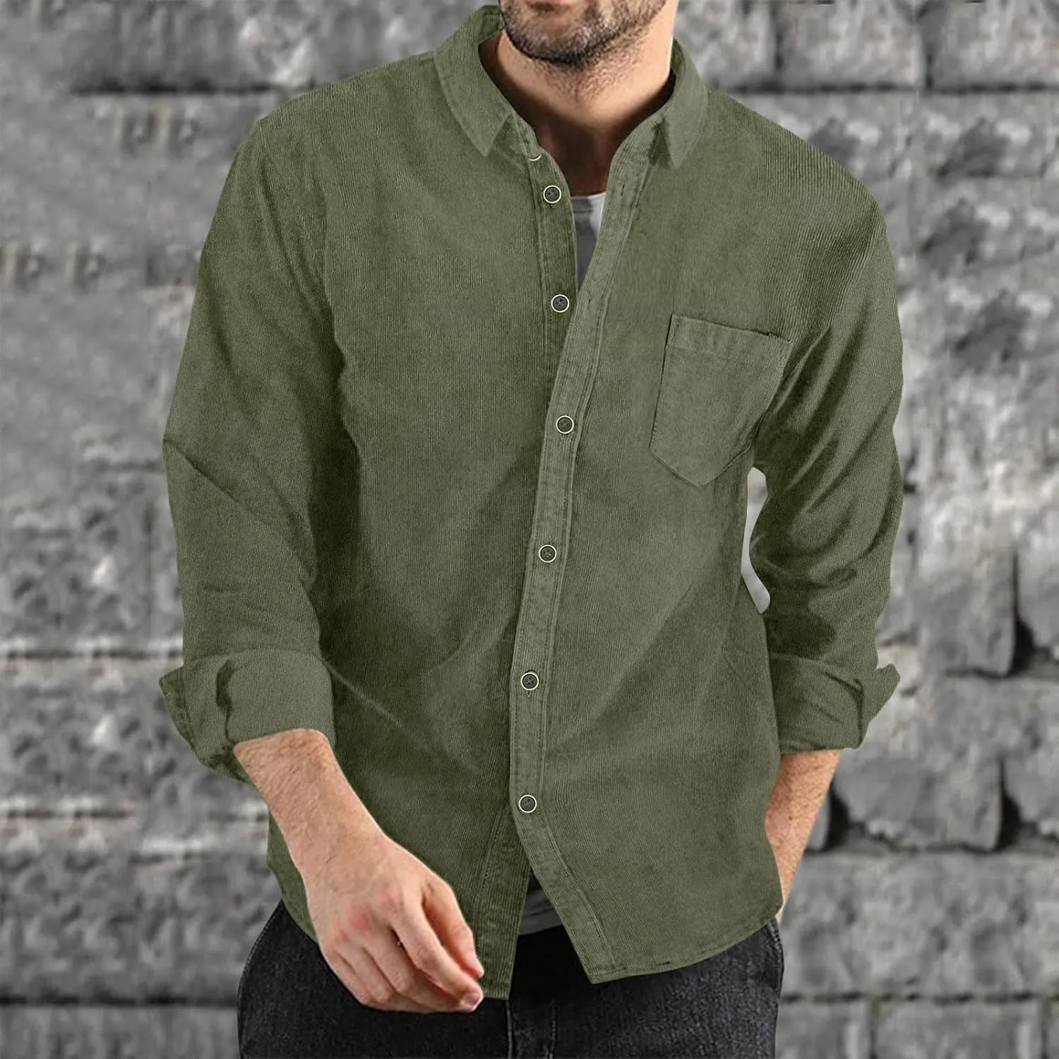 ZYXTIM Mens Corduroy Shirts Button Down Lapel Cargo Shirts Long Sleeve Casual Work Tops Hiking Fishing Camping Trave Tops