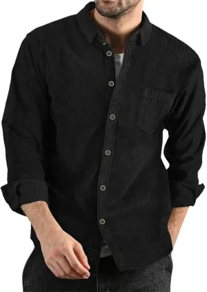 ZYXTIM Mens Corduroy Shirts Button Down Lapel Cargo Shirts Long Sleeve Casual Work Tops Hiking Fishing Camping Trave Tops