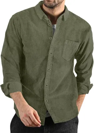 ZYXTIM Mens Corduroy Shirts Button Down Lapel Cargo Shirts Long Sleeve Casual Work Tops Hiking Fishing Camping Trave Tops