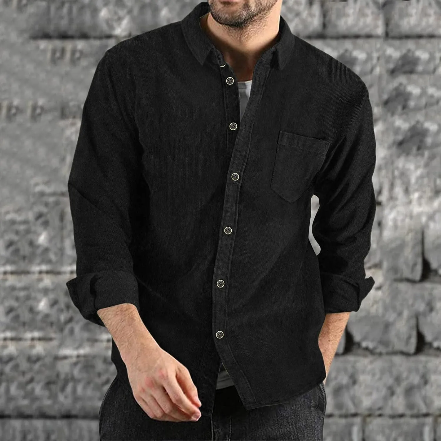 ZYXTIM Mens Corduroy Shirts Button Down Lapel Cargo Shirts Long Sleeve Casual Work Tops Hiking Fishing Camping Trave Tops